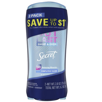 Secret Outlast Antiperspirant Deodorant Completely Clean2.6 oz x 2 pack