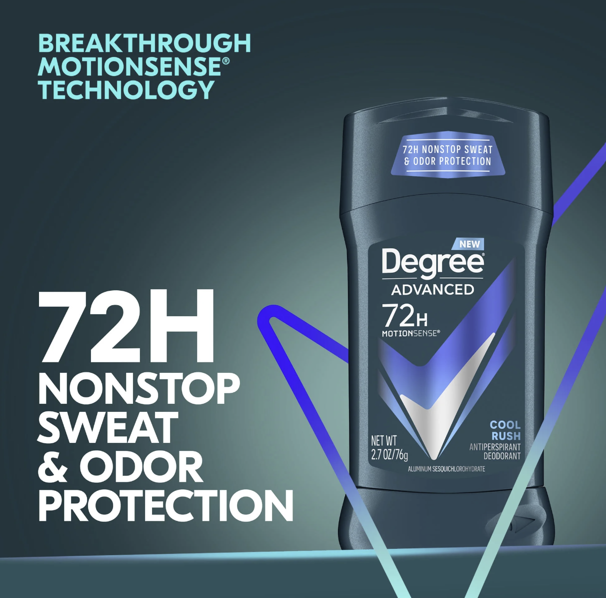 Degree, Men Advanced Protection, Antiperspirant Deodorant, Cool Rush, 2 count, 72-Hour, Sweat and Odor Protection, Antiperspirant, For Men With MotionSense Technology, 2.7 oz