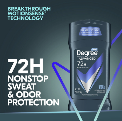 Degree, Men Advanced Protection, Antiperspirant Deodorant, Cool Rush, 2 count, 72-Hour, Sweat and Odor Protection, Antiperspirant, For Men With MotionSense Technology, 2.7 oz