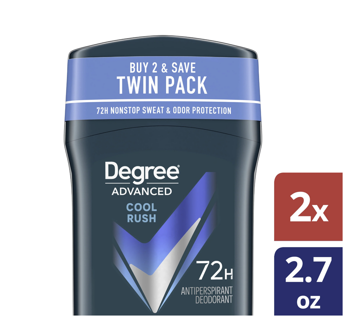Degree, Men Advanced Protection, Antiperspirant Deodorant, Cool Rush, 2 count, 72-Hour, Sweat and Odor Protection, Antiperspirant, For Men With MotionSense Technology, 2.7 oz