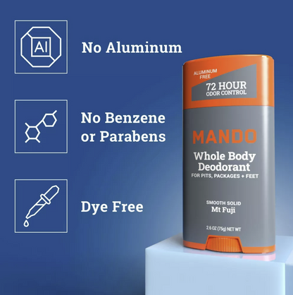 Mando Whole Body Deodorant - Men's Aluminum-Free Smooth Solid Stick Deodorant - Mt Fuji - 2.6oz
