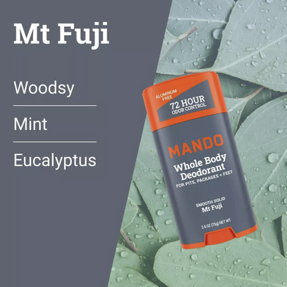 Mando Whole Body Deodorant - Men's Aluminum-Free Smooth Solid Stick Deodorant - Mt Fuji - 2.6oz