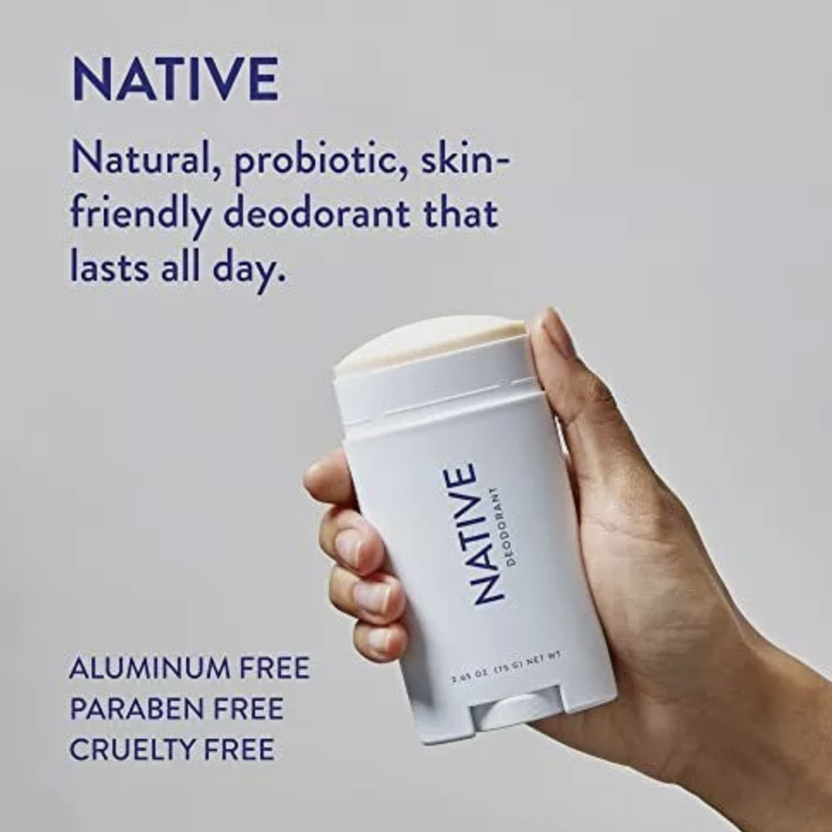 Native Natural Deodorant for Women Men, Aluminum Free, Unscented, 2.65oz