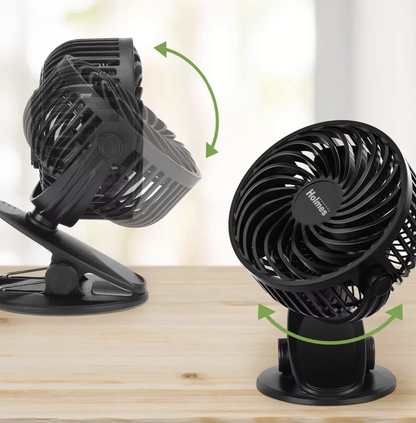 Holmes 4" On-The-Go Portable Clip Rechargeable Battery 360° Rotation Fan Black