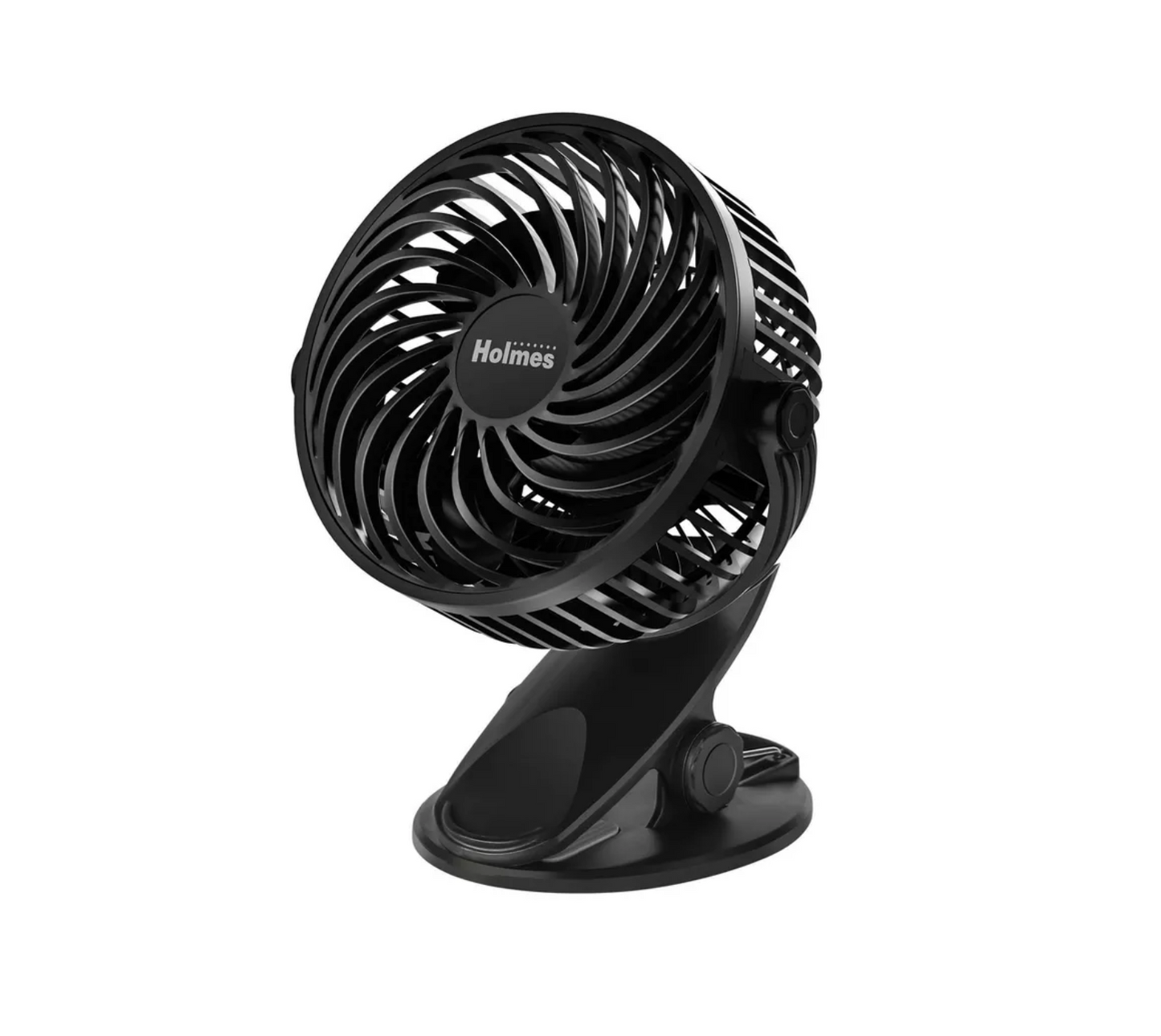 Holmes 4" On-The-Go Portable Clip Rechargeable Battery 360° Rotation Fan Black