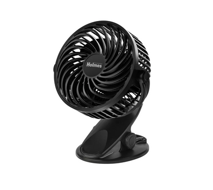 Holmes 4" On-The-Go Portable Clip Rechargeable Battery 360° Rotation Fan Black