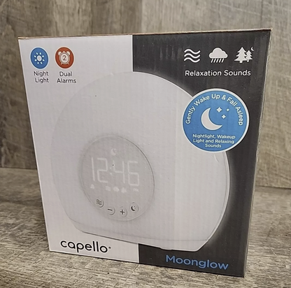 Natural Wake Up Alarm Clock, MoonGlow Light, Relaxation Sounds,Table Clock White - Capello