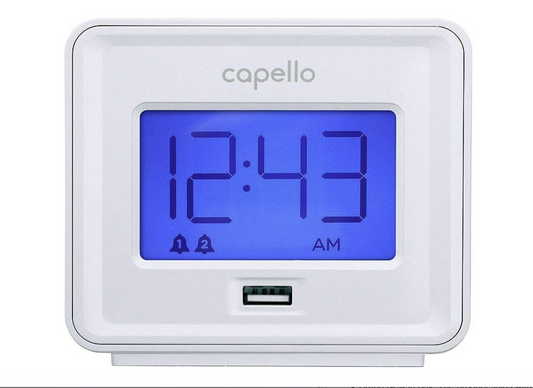 Target Capello - Dual Alarm Clock with USB Phone Charger - White