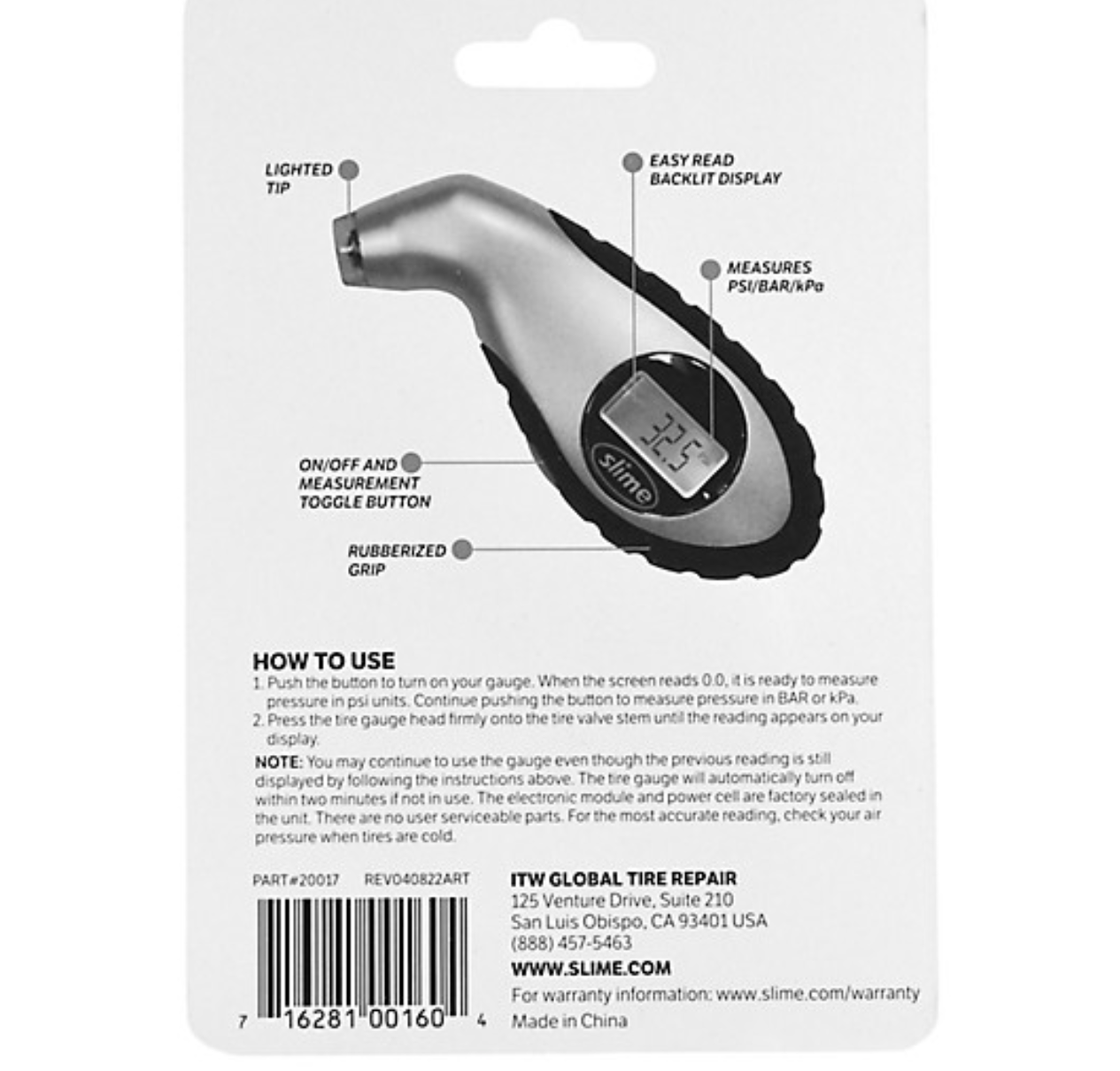 Slime 5-150 PSI Digital Tire Pressure Gauge