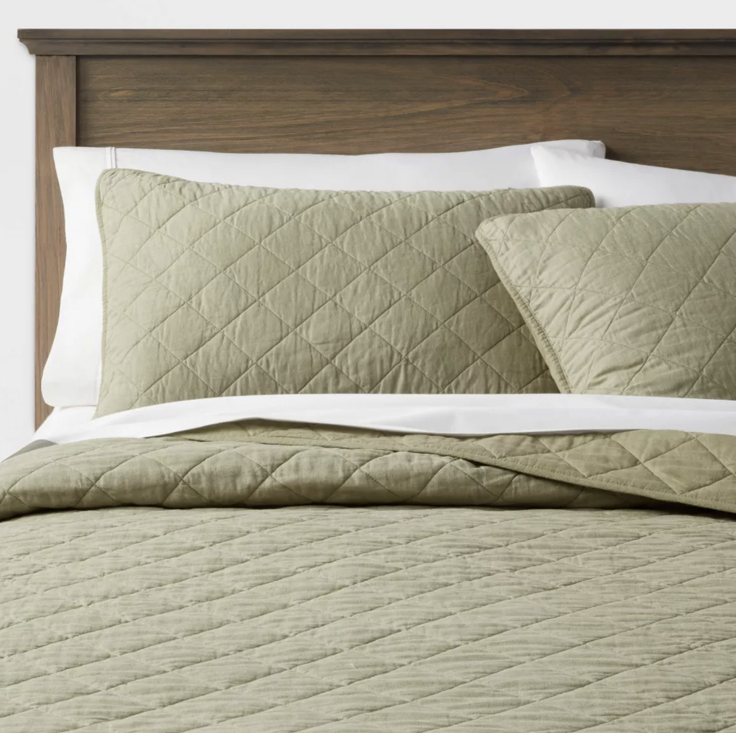 Diamond Stitch Cotton Linen Quilt Sham - Threshold™, King Sham, Green Moss