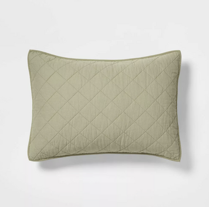 Diamond Stitch Cotton Linen Quilt Sham - Threshold™, King Sham, Green Moss