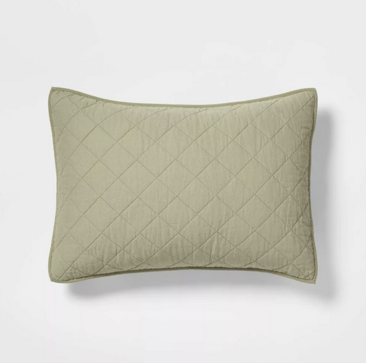 Diamond Stitch Cotton Linen Quilt Sham - Threshold™, King Sham, Green Moss