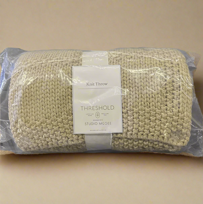 Threshold Studio McGee Grid Knit Throw Blanket Camel Soft Cozy 50 in. x 60 in.