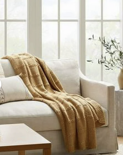 Threshold Studio McGee Grid Knit Throw Blanket Camel Soft Cozy 50 in. x 60 in.
