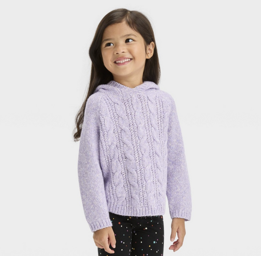 Toddler Girls' Cable Sweater with Hood - Cat & Jack™ Light Purple