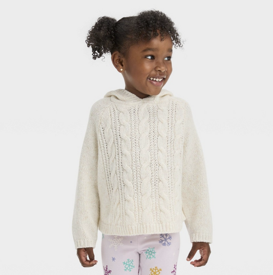 Toddler Girls' Cable Sweater with Hood - Cat & Jack™ Cream