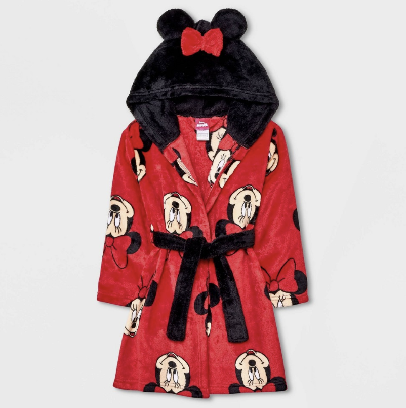 Disney Minnie Mouse Toddler Girl's Minky Fleece Hooded Bathrobe, Robe