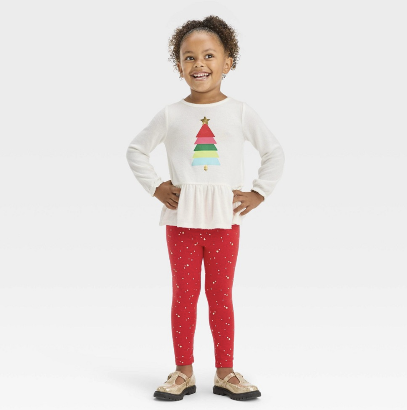 Toddler Girls' Christmas Tree Long Sleeve Top & Leggings Set - Cat & Jack™ Off-White,2T