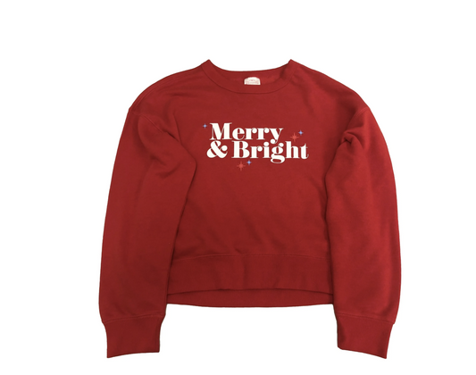 Kids Red Merry & Bright Christmas Holiday Sweat Shirt Sweatshirt Top,S(6/7)