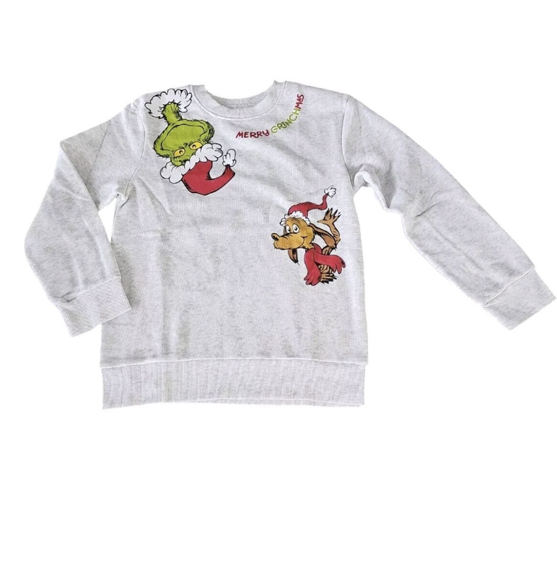 Dr Seuss The Grinch Merry Grinchmas Sweatshirt,Grey,4T