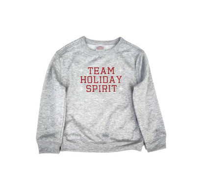 Kids Gray "Team Holiday Spirit" Crewneck Christmas Fleece Sweatshirt -Wondershop