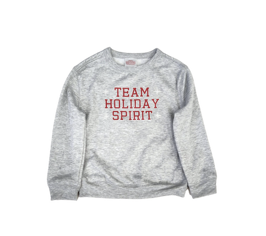 Kids Gray "Team Holiday Spirit" Crewneck Christmas Fleece Sweatshirt -Wondershop