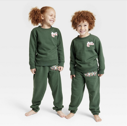 Kids' Peanuts Matching Family Holiday Jogger Pants - Dark Green