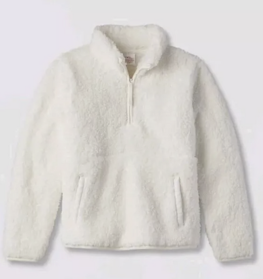 Wondershop Kids’ faux shearling zip-up sherpa sweater pullover White,L(10-12)