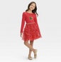 Girls' Long Sleeve Star Tiered Tulle Dress - Cat & Jack™ Red