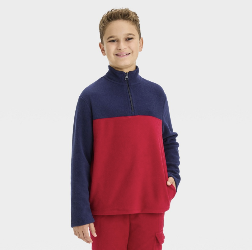 Boys' Fleece Mock Neck Zip-up Sweatshirt - Cat & Jack™ Red/Navy Blue