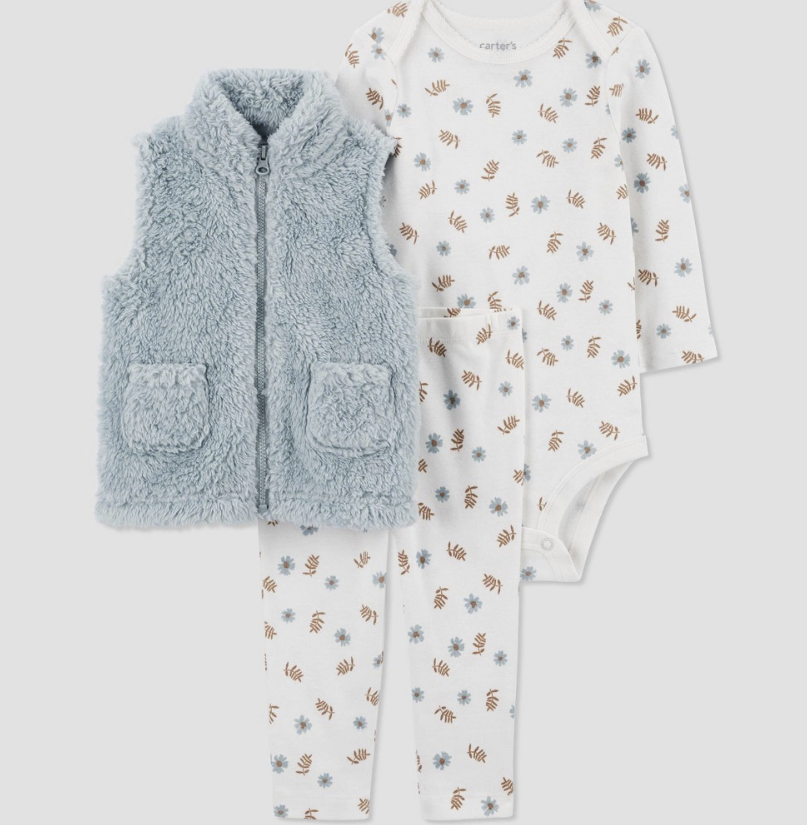 Carter's Just One You® Baby Girls' Floral Sherpa Vest & Bottom Set