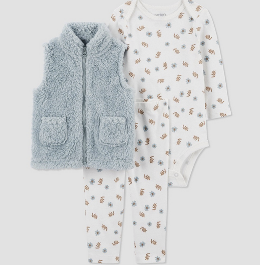 Carter's Just One You® Baby Girls' Floral Sherpa Vest & Bottom Set