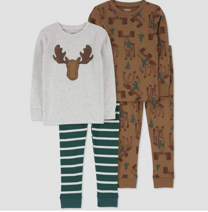 Carter's Just One You® Toddler Boys' Striped Moose Long Sleeve Pajama Set - Brown/Green