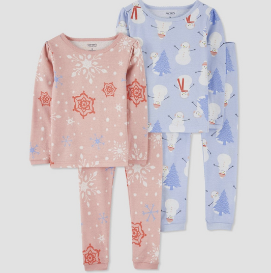 Carter's Just One You® Toddler Girls' 4pc Snowmen and Snowflakes Pajama Set - Blue/Pink