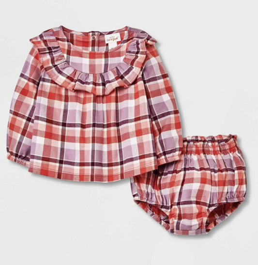 Baby Girls' Ruffle Plaid Top & Bottom Set, Cat and Jack, Purple,3-6 Months