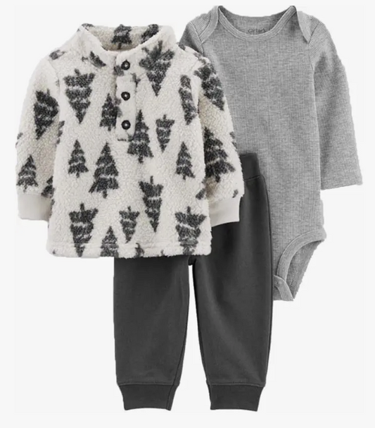 Carter's Just One You Baby Boys' 3-Pc Trees Pullover & Bottom Set - Grey Trees,12 Months