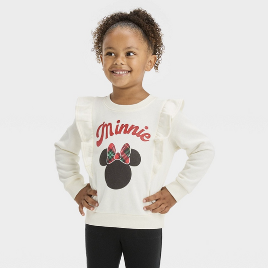 Toddler Girls' Disney Minnie Mouse Printed Pullover Sweatshirt - Off-White,12 Months