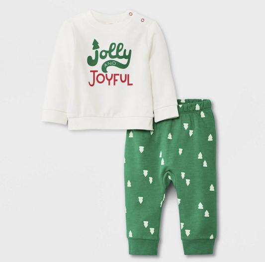 Baby 2pc Jolly Fleece Graphic Top & Bottom Set - Cat & Jack™ Green,Newborn