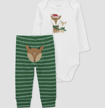 Carter's Just One You® 2pc Baby Reindeer Striped Coordinate Set - Green,3 Months