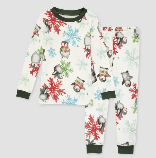 Burt's Bees Baby® Toddler Organic Cotton Snug Fit 2pc Snowflakes and Penguins Pajama Set - Off-White