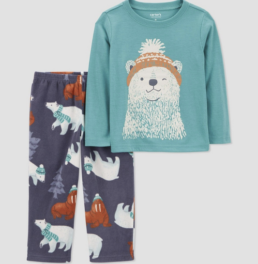 Carter's Just One You® Toddler Boys' 2pc Polar Bear Fleece Long Sleeve Pajama Set - Gray/Blue 12M