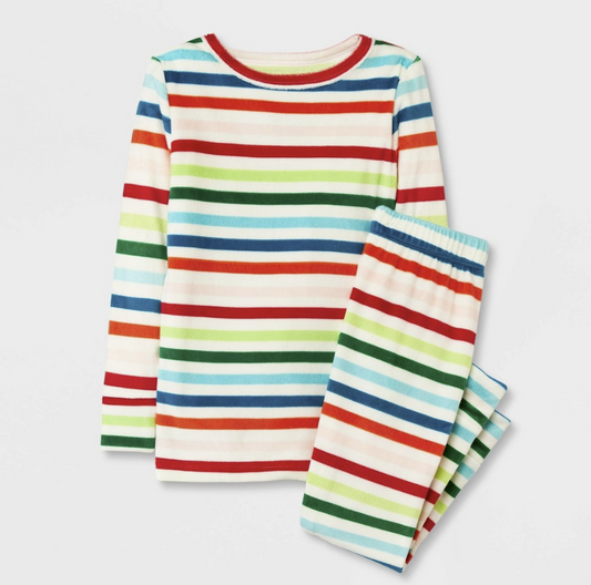 Toddler 2pc Snuggly Soft Striped Pajama Set - Cat & Jack™ ,Off-White/Red, 2T