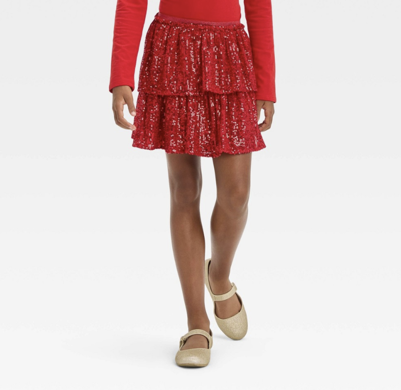 Girls' Tiered Sequin Holiday Skirt - Cat & Jack™ Red