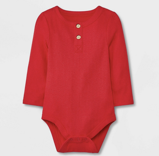 Baby Ribbed Henley Long Sleeve Bodysuit - Cat & Jack™ Red 12M
