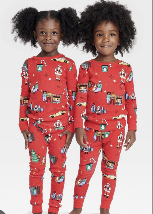 Kids' Holiday City Cotton Ribbed Holiday Matching Family Pajama Set - Wondershop™ Red,100%cotton,Size 8