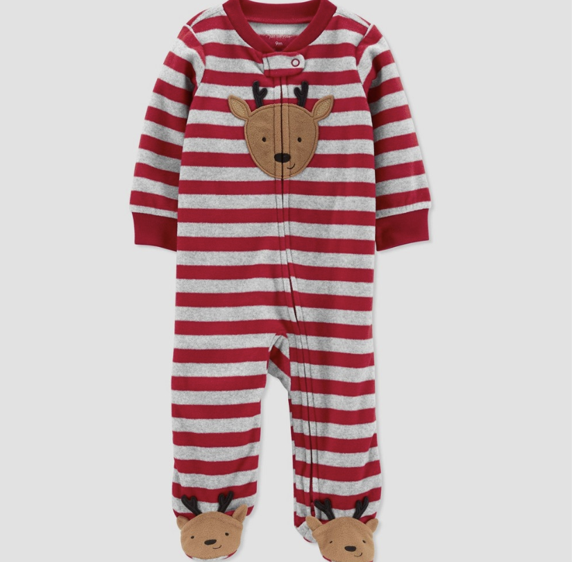 Carter's Just One You® Baby Boys' Reindeer Striped Fleece Footed Pajama - 9M