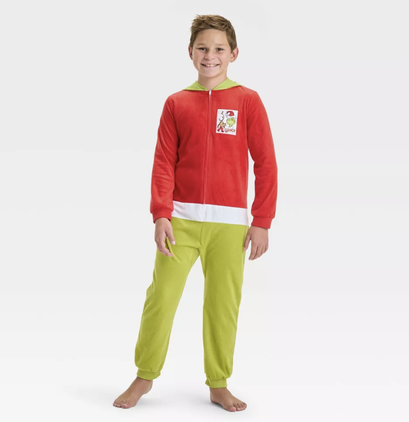 Dr. Seuss The Grinch Boy's Girl's Christmas Holiday Fleece Hooded Pajama Sleeper (Large 10/12)