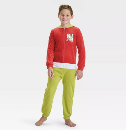 Dr. Seuss The Grinch Boy's Girl's Christmas Holiday Fleece Hooded Pajama Sleeper (Large 10/12)