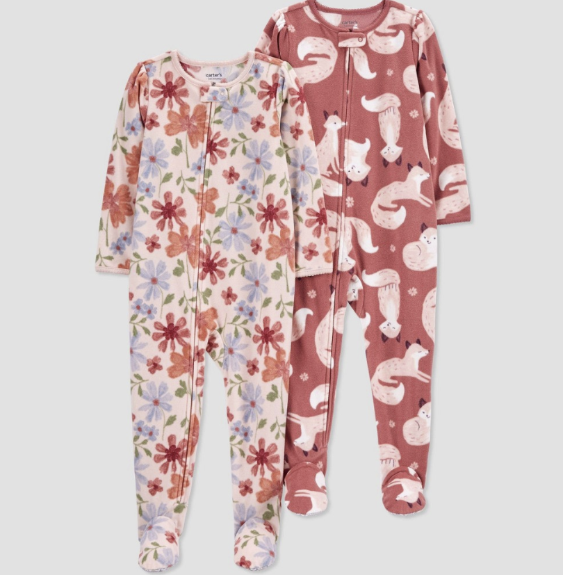 Carter's Just One You® Toddler Girls' 2pk Fox and Floral Fleece Footed Pajama - Pink 2T