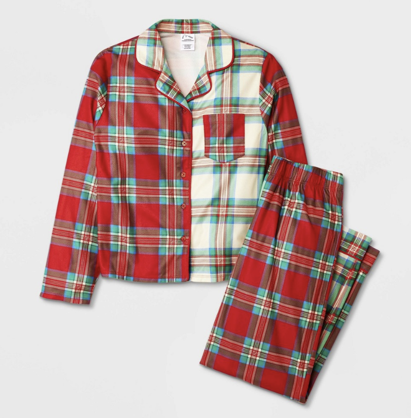 Girls' 2pc Flannel Long Sleeve Button up Pajama Set - Art Class™ Red S(6/7)